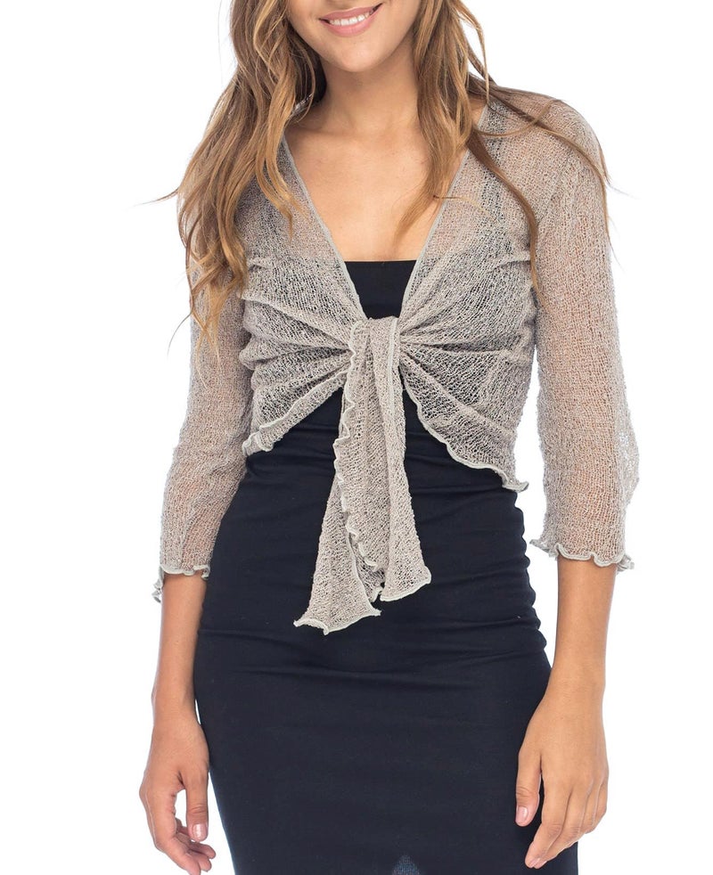 Back From Bali Womens Lightweight Sheer Mesh Shrug Lite Cardigan Cool Beige - Image 1
